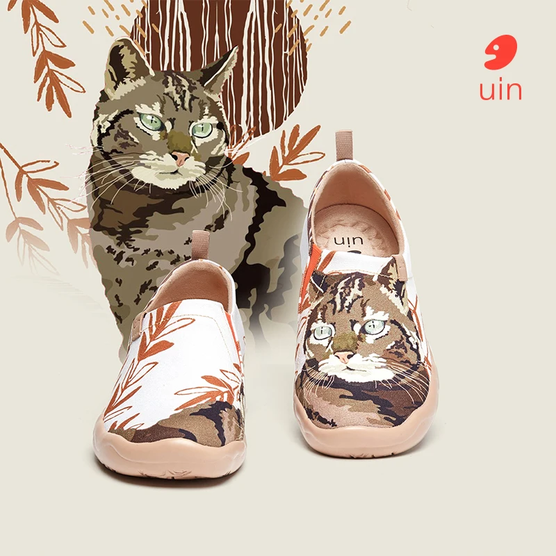 UIN Women's Lightweight Slip Ons Sneakers Walking Flats Casual Flower Art Painted Travel Shoes Loafers Cute Cat