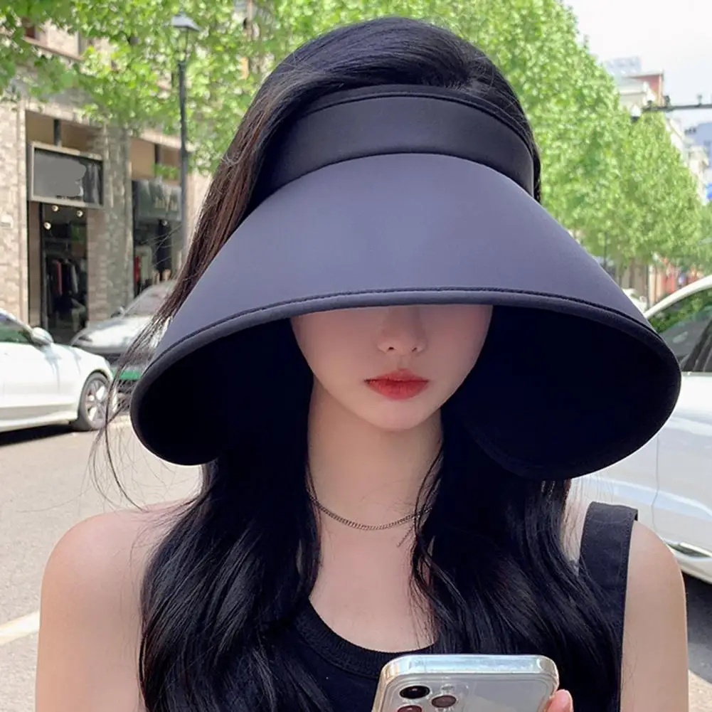 Women Sun Hat With Wide Brim Solid Color Ultralight UV Resistant Empty Toy Summer Cap Adjustable Sun Shield Hat For Female