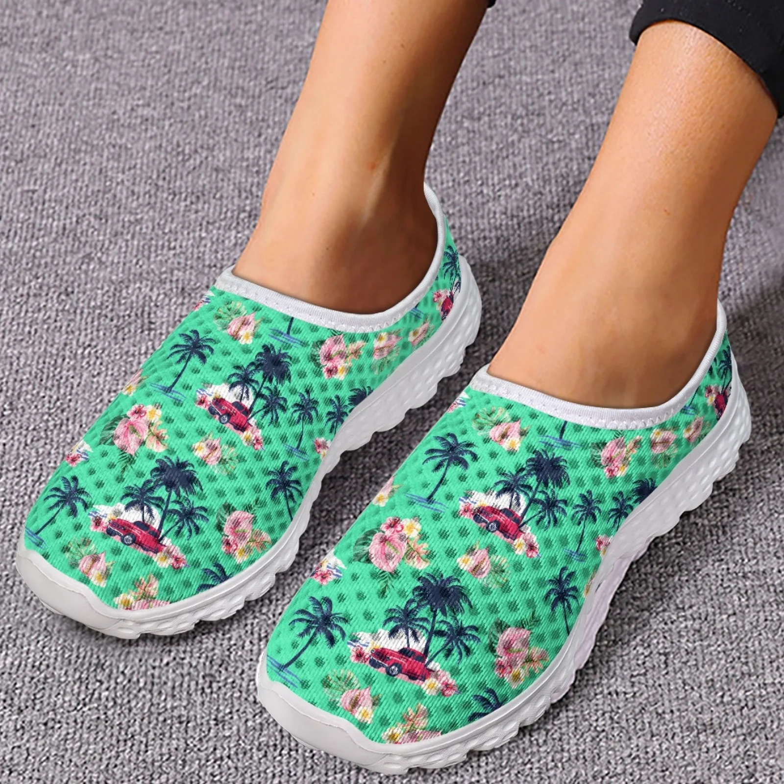 

Slip On Flats Mesh Jogging Running Shoes Women Loafers Palm Tree Lightweight Sport Sneakers Athletic Tennis Walking Casual Shoes