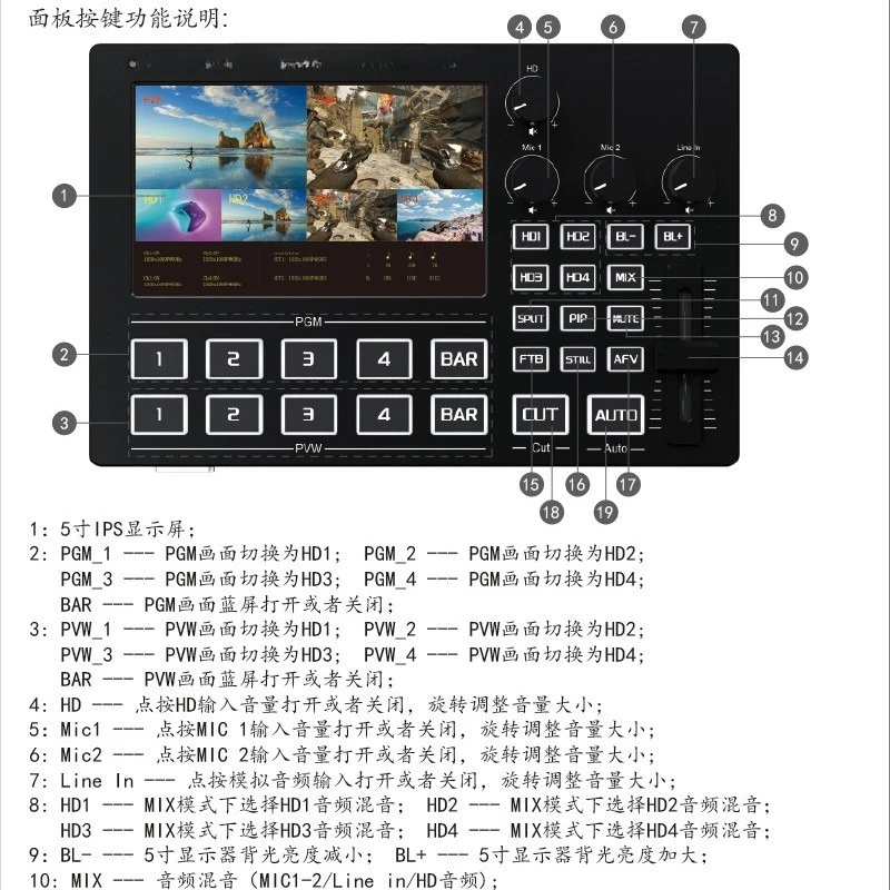 Guide station USB3.0 camera camera multi-position, live broadcast capture card integrated machine with monitoring screen