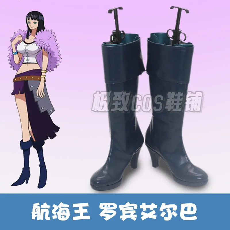 

Anime Nico Robin ONEPIECE Cosplay Costume Shoes Black High Heels Handmade Faux Leather Boots Halloween Carnival Boots