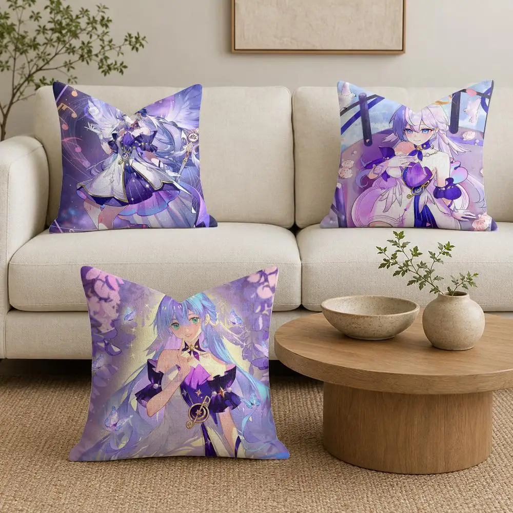 Honkai Star Rail Robin Cushion Cover Summer Linen Pillow Case Organic Fabric Cushion Cover Double-Sided Print Sofa Home Decor