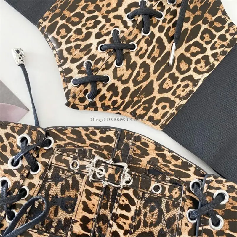 Leopardo Morset Cintura cintura cintura in pizzo retrò Laceup Wide Cincher French Styles Party Doldup Weling Weling