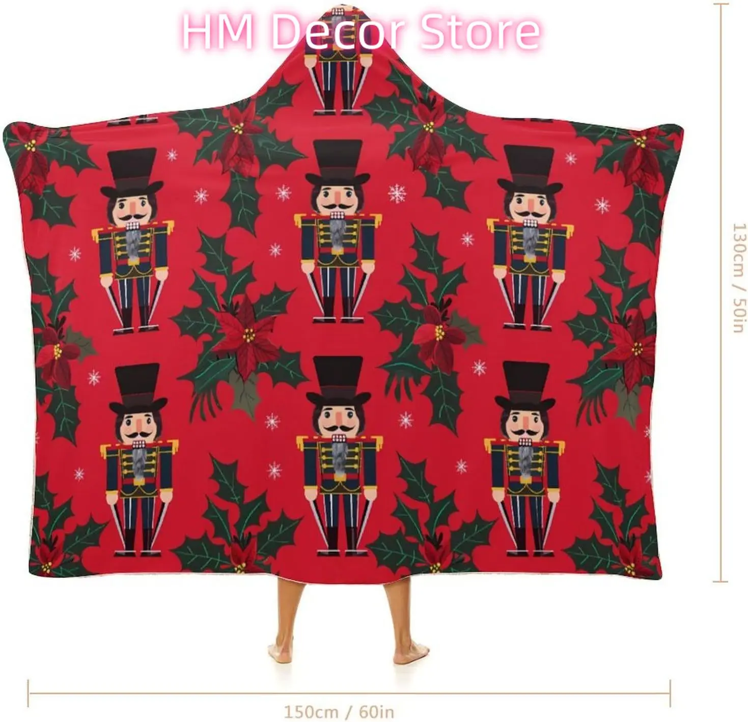 Christmas Nutcrackers Holiday Wearable Hooded Blanket Warm Cozy Blanket Wrap Oversized Throw Cape