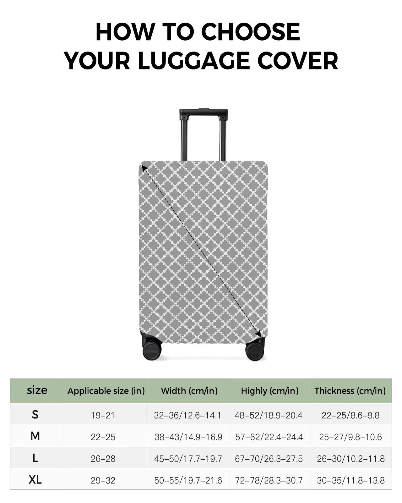 Classic Geometry Light Grey Moroccan Texture Luggage Cover Stretch Baggage Dust Cover for 18-32 Inch Travel Suitcase Case