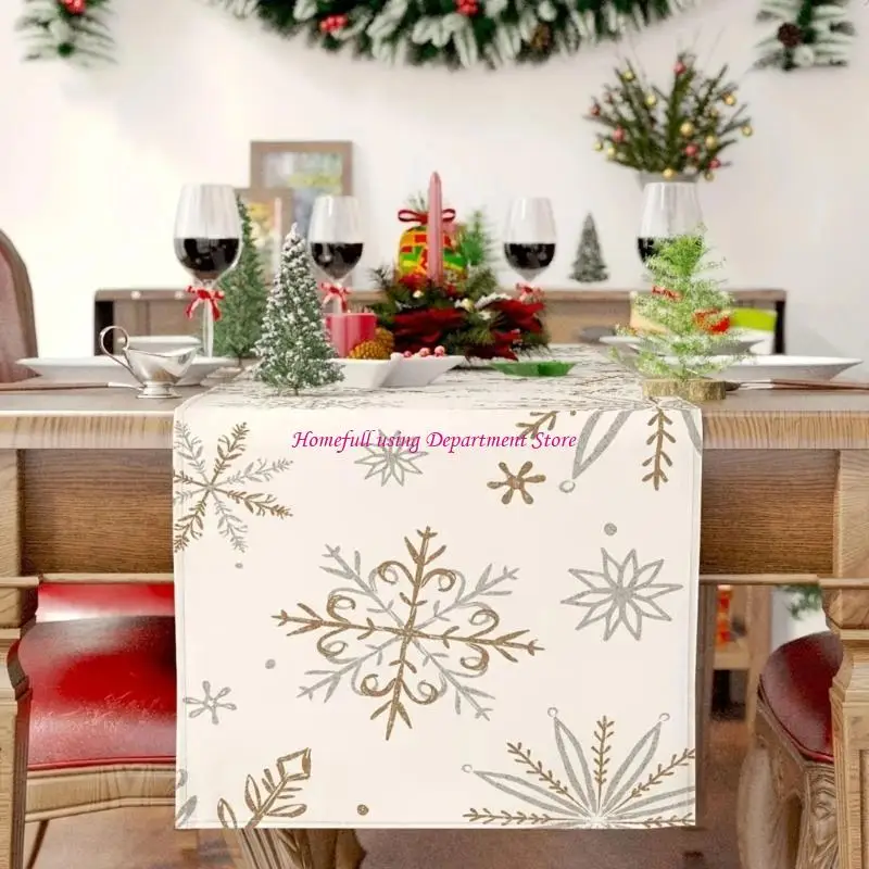 Seasonal Winter Table Runner Tablecloth Featuring Snowflake Designing in White