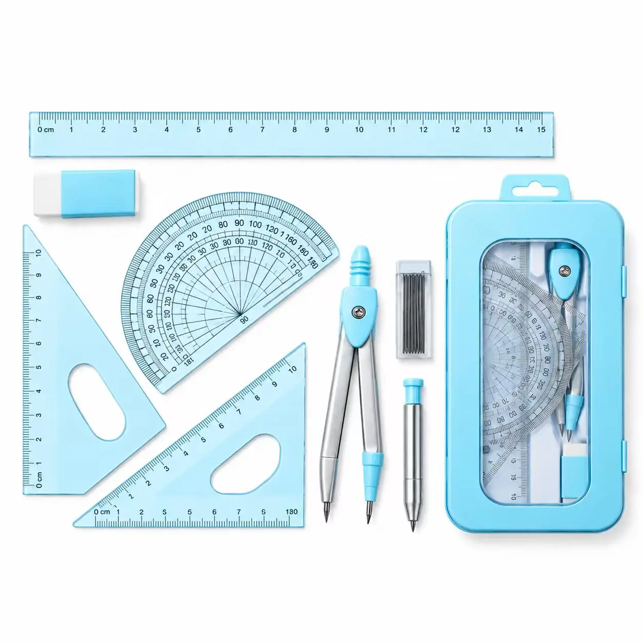 7PCS Student Compass Ruler Set, School Stationery Learning Supplies, Geometry Drawing Tools, Practical School Supplies for Kids,