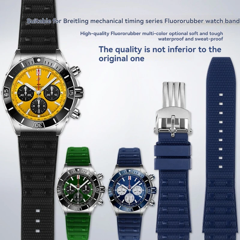 Correa de reloj de caucho fluorado compatible con Breitling de 22 mm y 24 mm – Correa premium Avenger/SuperOcean, pulsera de reloj mecánica duradera