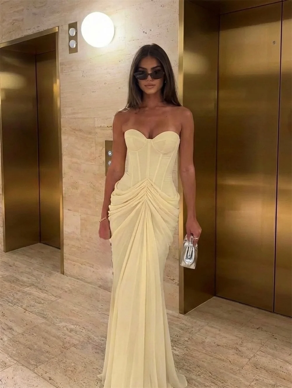 Bella Customized Strapless Chiffon Mermaid Evening gown Wedding Dress Airy Romantic Lightweight Cocktail party Dress Prom Dress image 3