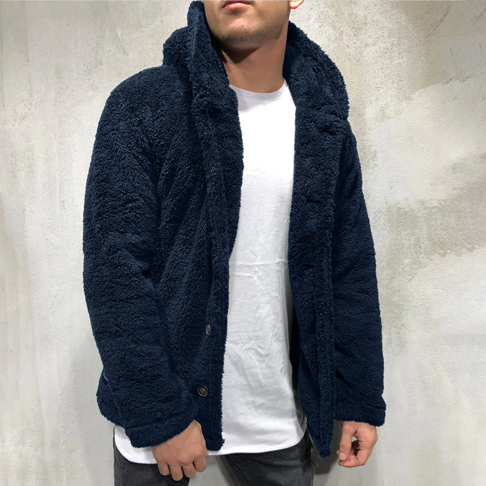 Men's Hooded Winter Coat Breathable Solid Color Loose Soft Coat for Men Teens Indoor Outdoor Wear