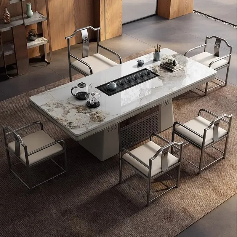Rock slab tea table light luxury modern integrated embedded office home tea table and chairs