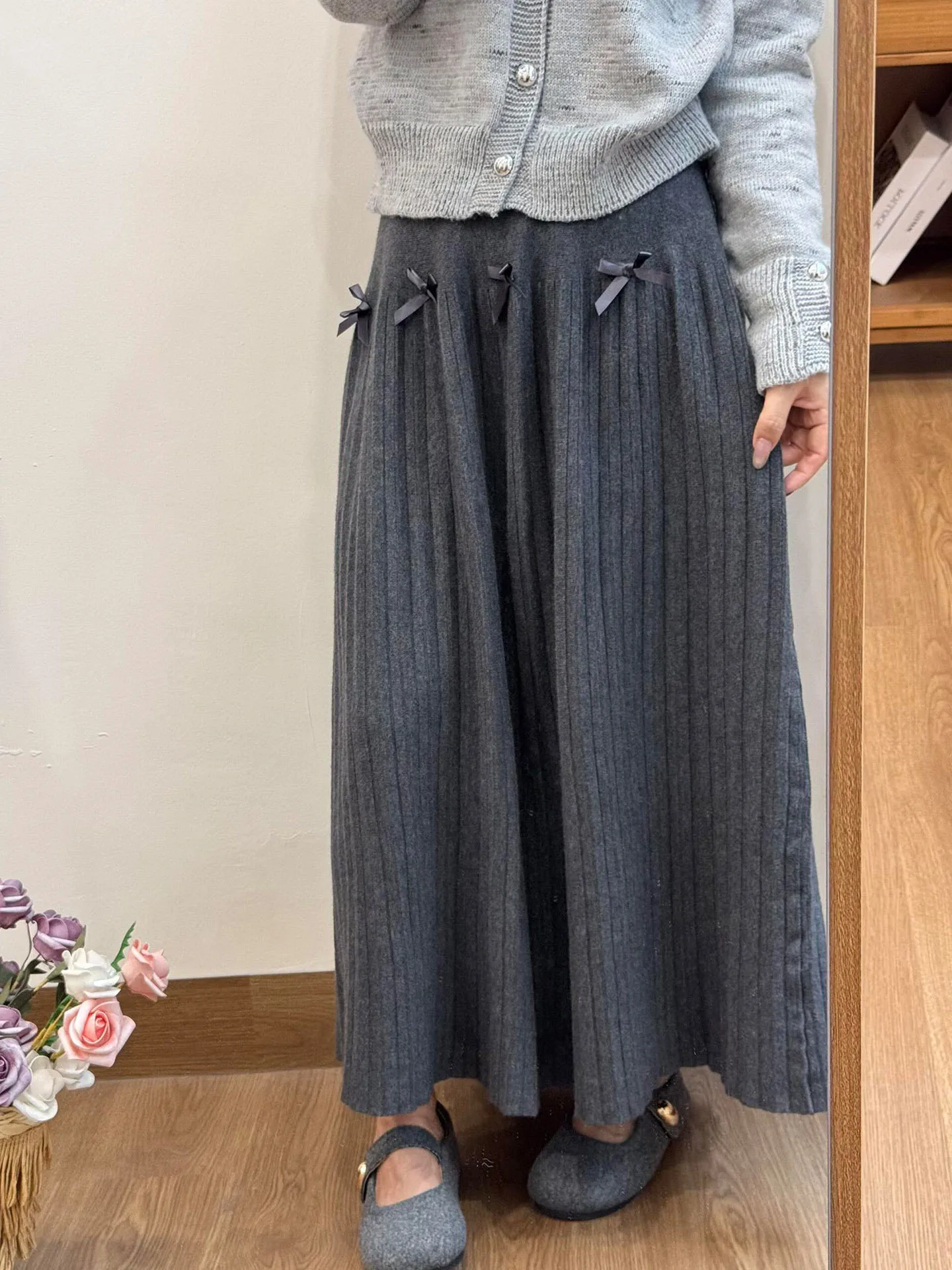 

High Waist Knitted Pleated Skirt Women's Autumn Winter A-Line Midi Skirt Drapey Fabric Warmth No Elastic Waist