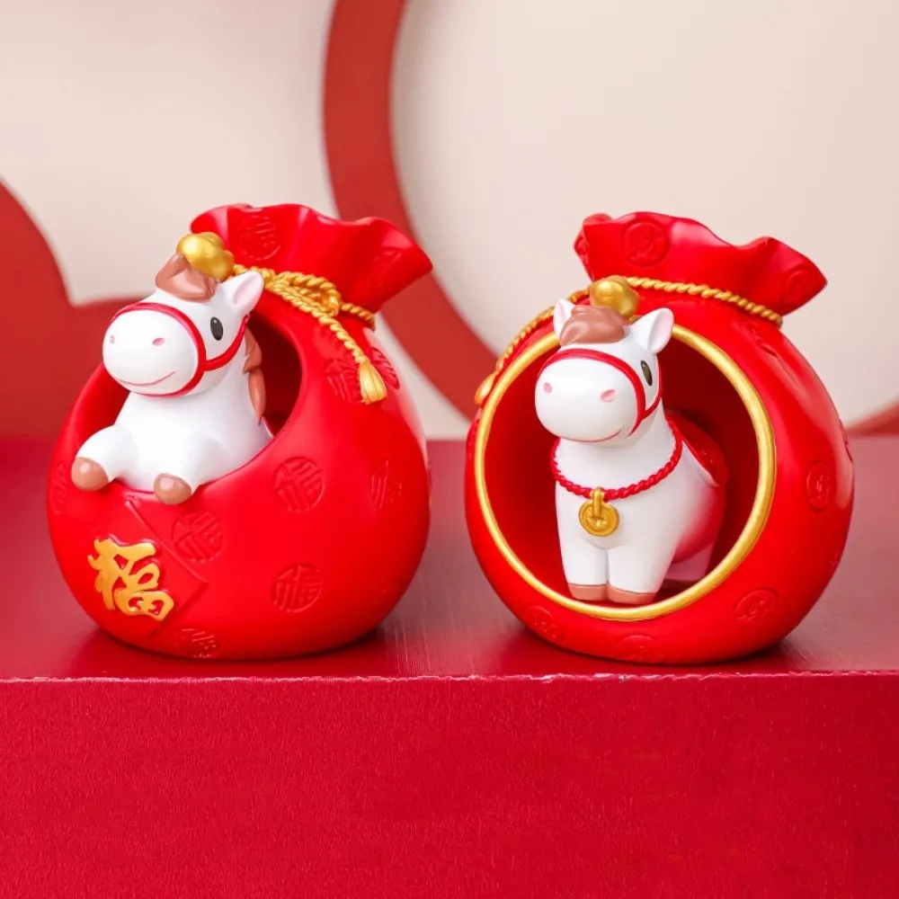 Fortuna 2026 Anno del cavallo Ornamenti della mascotte Borsa fortunata Simpatiche figurine di cavalli zodiacali Figure di cavalli realistiche decorative Ornamento