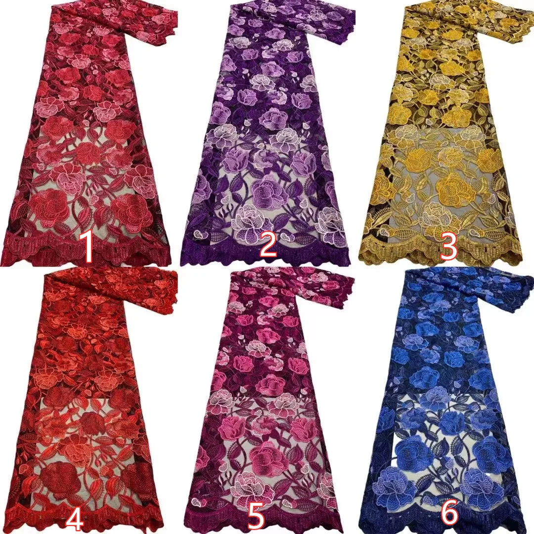 Beautiful African Lace Fabric Colorful Thread Embroidery French Mesh Lace For Evening dresses Party 5 yard