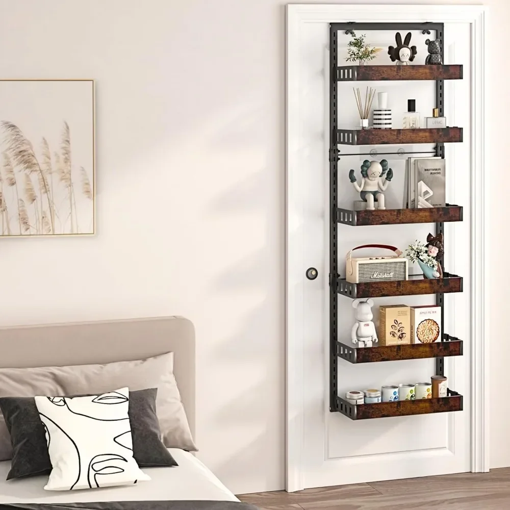 %a Over the Door Pantry Organizer, 6-Tier Adjustable Wooden Basket Kitchen Pantry Door Organization and Storage