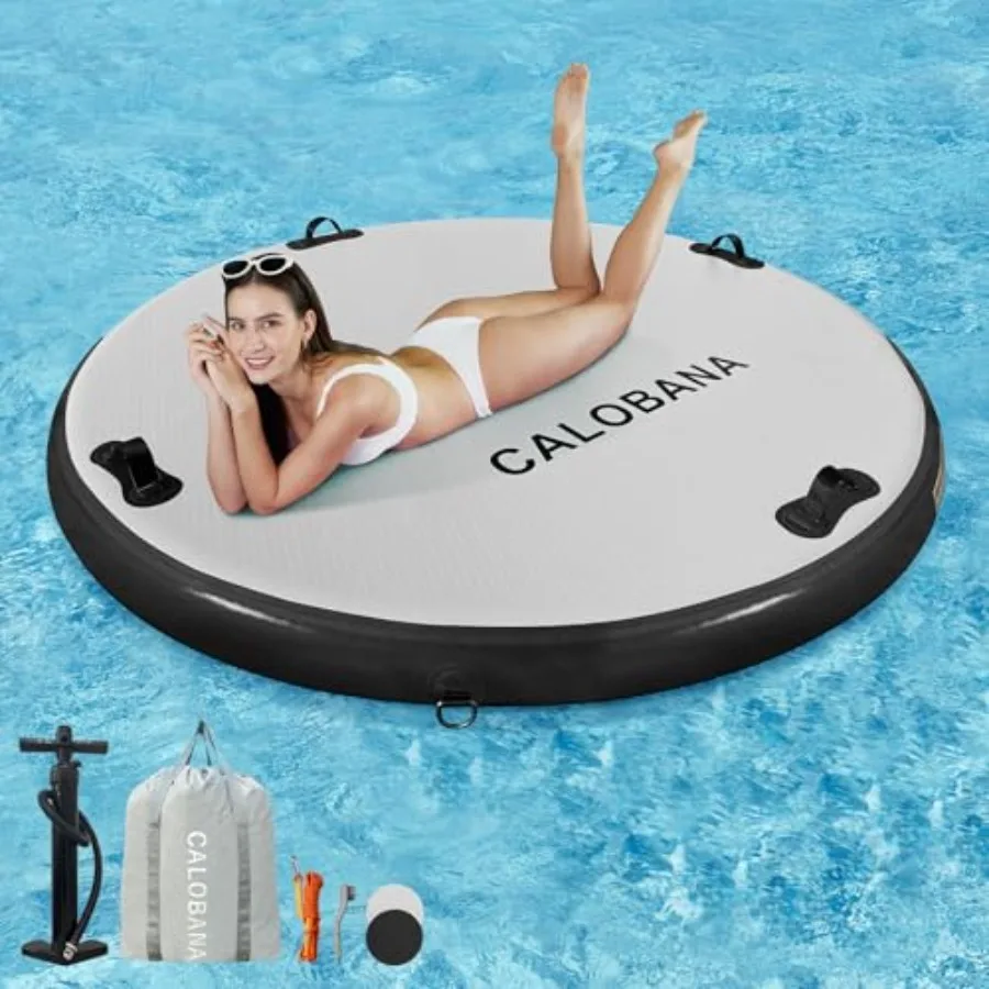 

Inflatable Round Floating Ring for Adults Lake Pool River Beach Party Water Hammock Raft Island Dock Platform Blue Red Yellow