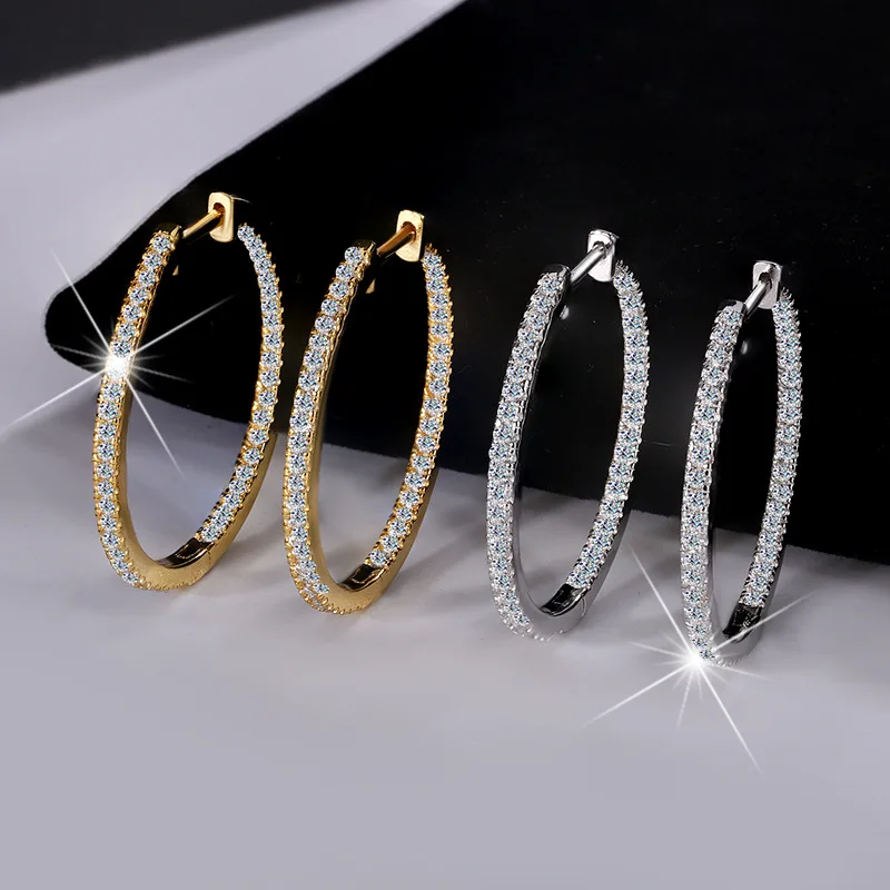 

High-quality Silver Circle Large Earrings and Stud Earrings, Fashionable and High-end Moissanite Earrings for Women