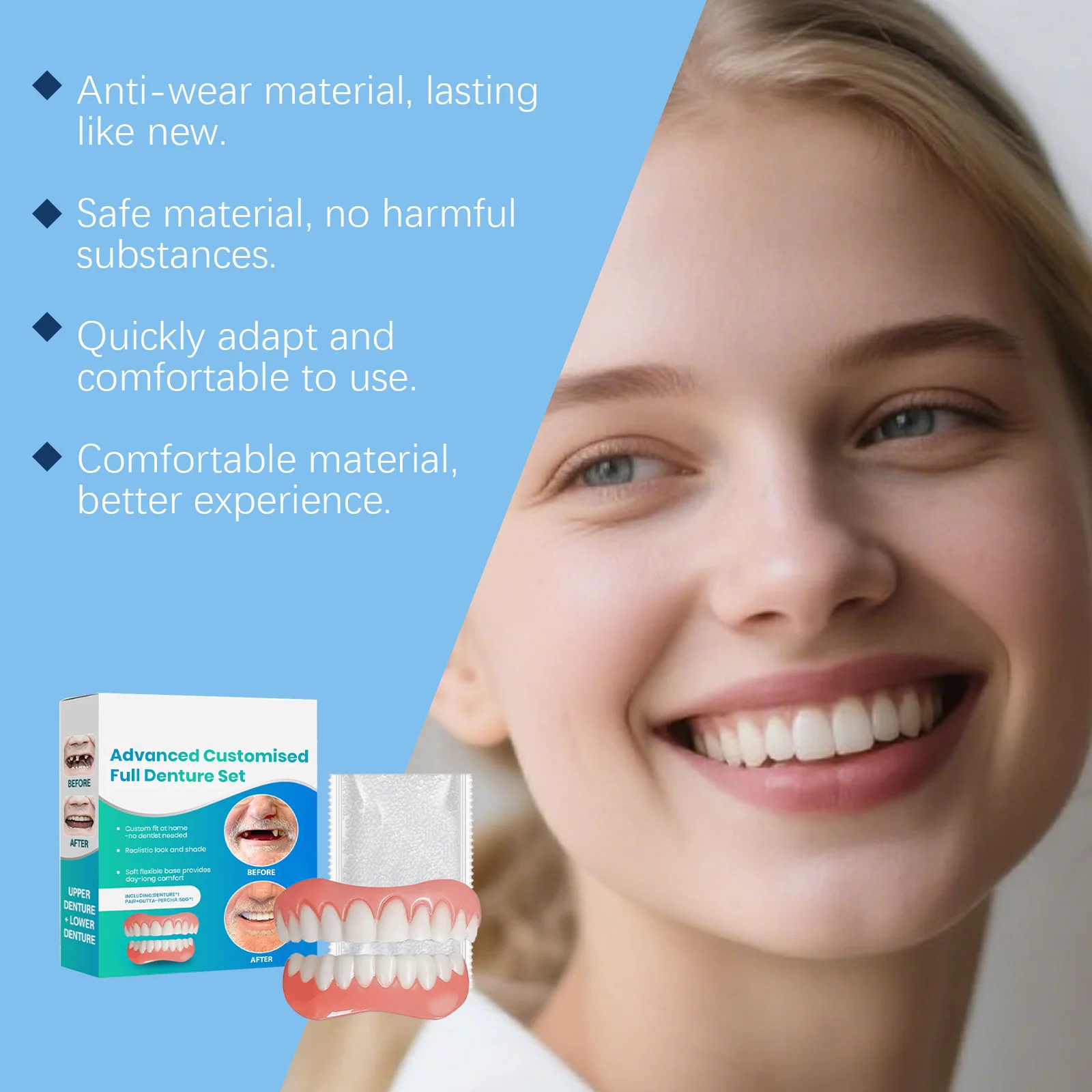 طقم أسنان من السيليكون للأسنان العلوية السفلية ناعمة ومريحة باللون الأبيض اللامع 2026 طقم أسنان كاذبة طقم أسنان مزيفة #6