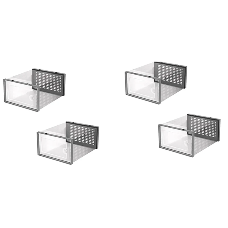

AT05-4X Shoe Storage Box, Clear Transparent Shoe Storage Boxes Hard Plastic Stackable Organiser Containers Bins Grey