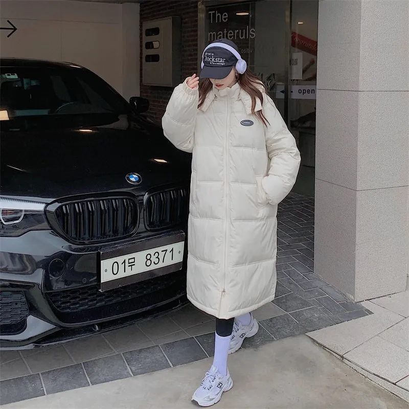 Down and Cotton Jacket Women's Mid Length Over the Knee 2025 New Loose Winter Cotton Jacket Women's Hot Item Thick Cotton