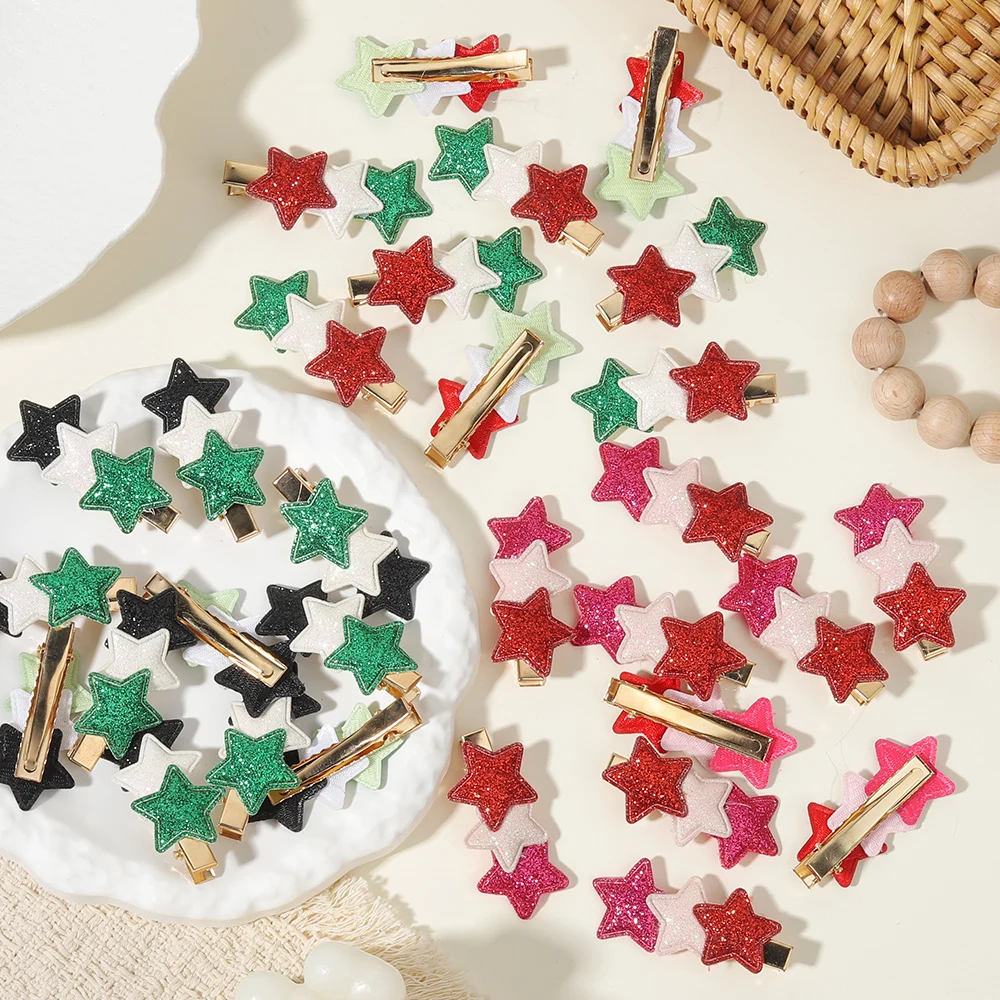 Juego de 4 Pinzas para el Cabello con Diseño de Estrella para Niñas, Pinzas para Flequillo, Pasadores de Cuero con Estampado de Mariposa, Accesorios para el Cabello de Bebés, Tocados para Niñas