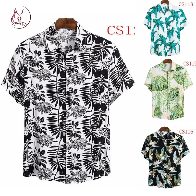 Estampa floral havaiana masculina irt slim fit ort sve tendência jovem uso diário versátil sazonal faion casual botão-up