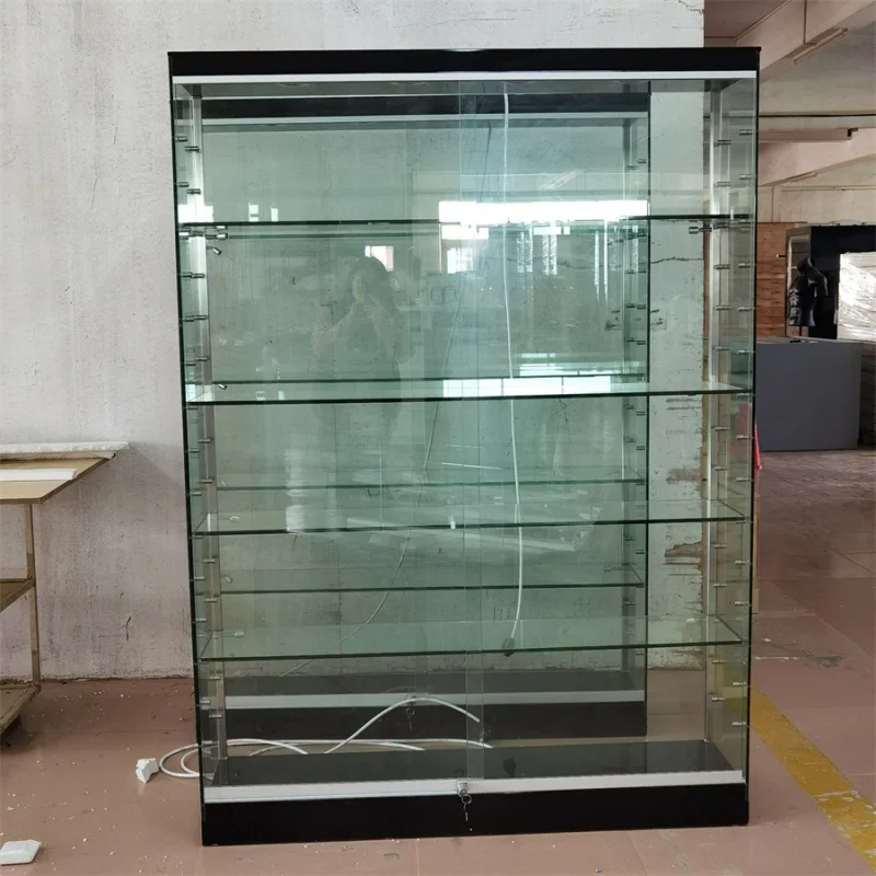 

custom.Best Supplier Customized Smoke Shop Interior Design Decoration Commercial Display Tables Glass Cabinet Showcase Display