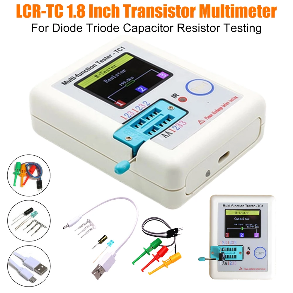 

Мультиметр LCR-TC с 1,8-дюймовым TFT LCD дисплеем, измеритель емкости, тестер транзисторов, диодов, триодов, конденсаторов и резисторов