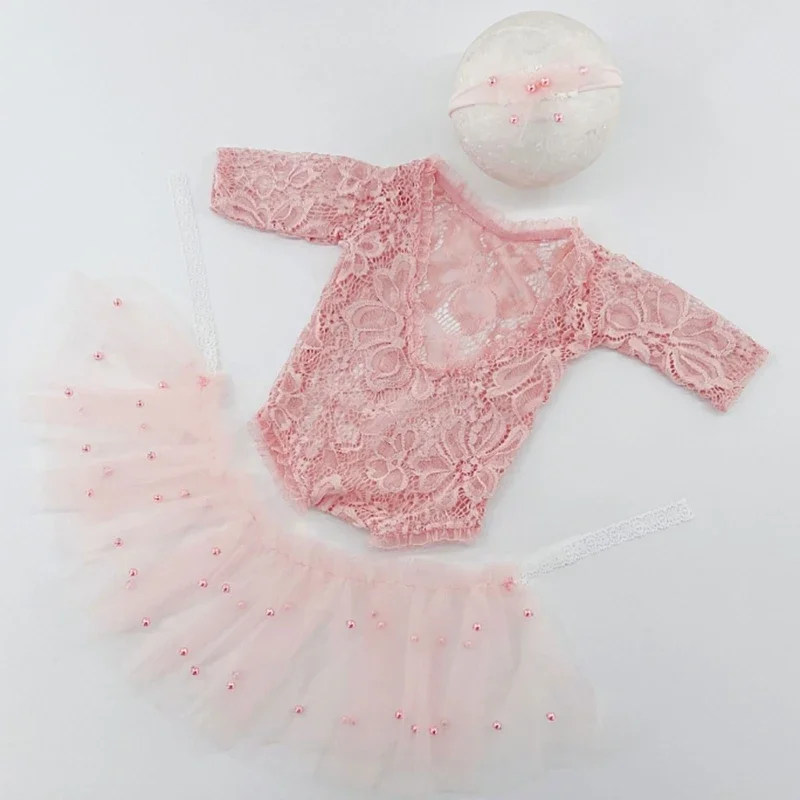 

Baby Girls Costume Hairband & Tulle Dress Newborn Fotografie Props Outfit Photoshoot Lace Romper Skin-Friendly Jumpsuit