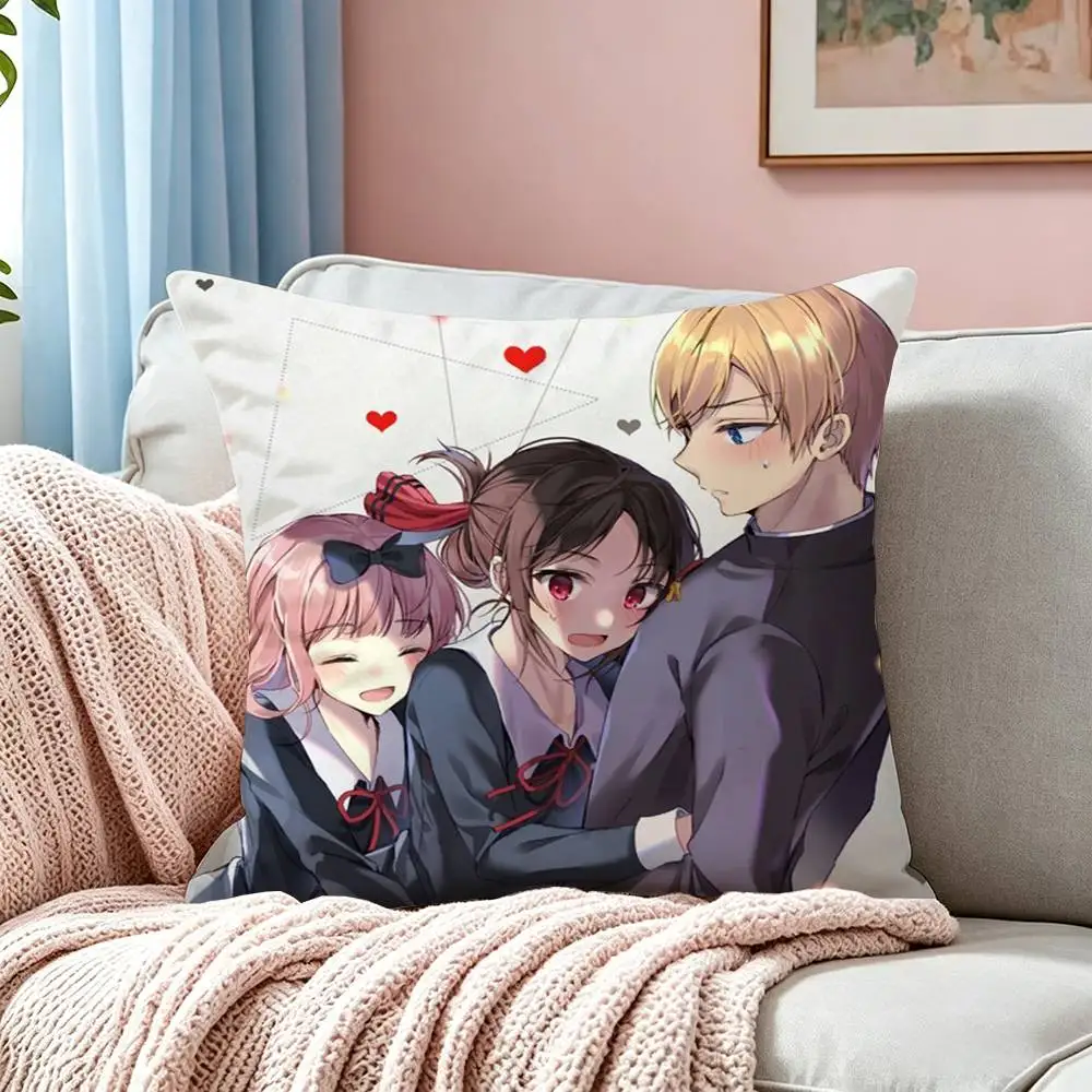 Anime Kaguya sama wa Kokurasetai  Square Double-Sided printed Pillow Case Bedroom Bedside Pillow Sofa Cushion Cover