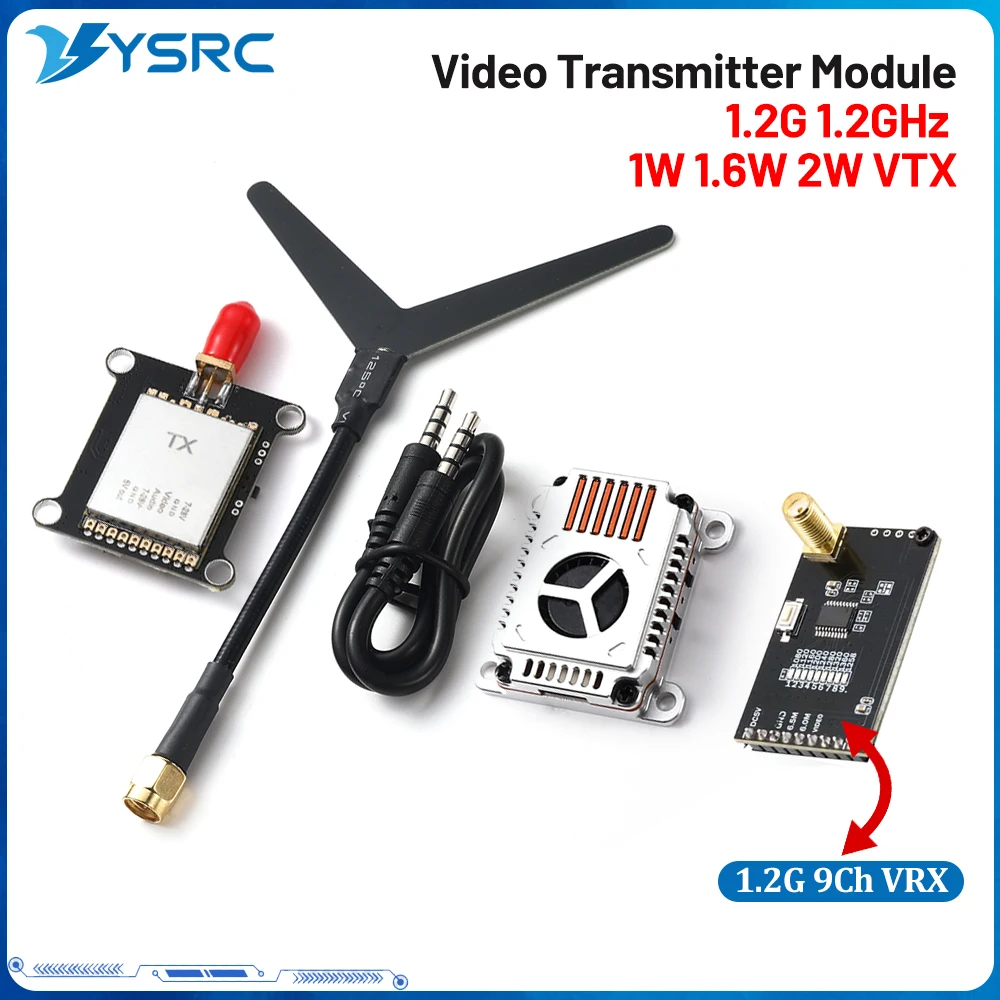 1.2g 1.2ghz 1w 1.6w 2w vtx módulo transmissor de vídeo comutável 1.2g 9ch vrx 1200mhz receptor de vídeo com antena para drones fpv