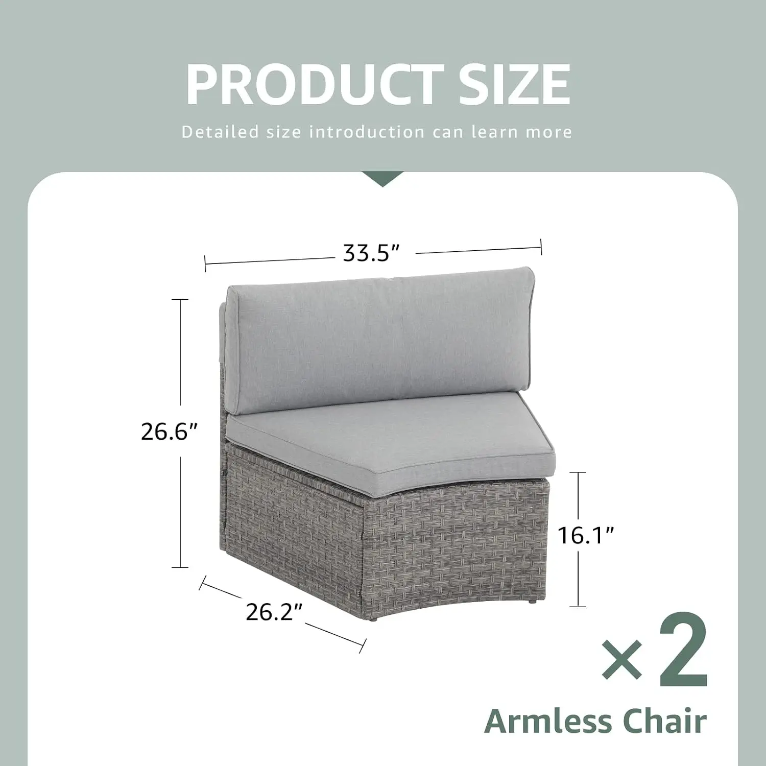 2-Piece Outdoor Curved Patio Sofa Half-Moon Wicker Loveseat Windproof Back Cushion All-Weather PE Rattan Armless Sectional Yard