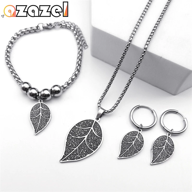 

Plant Leaf Stainless Steel Jewelry Set for Women Men Vintage Necklace Drop Earrings Bracelet Jewelry Creative Gifts for Girls