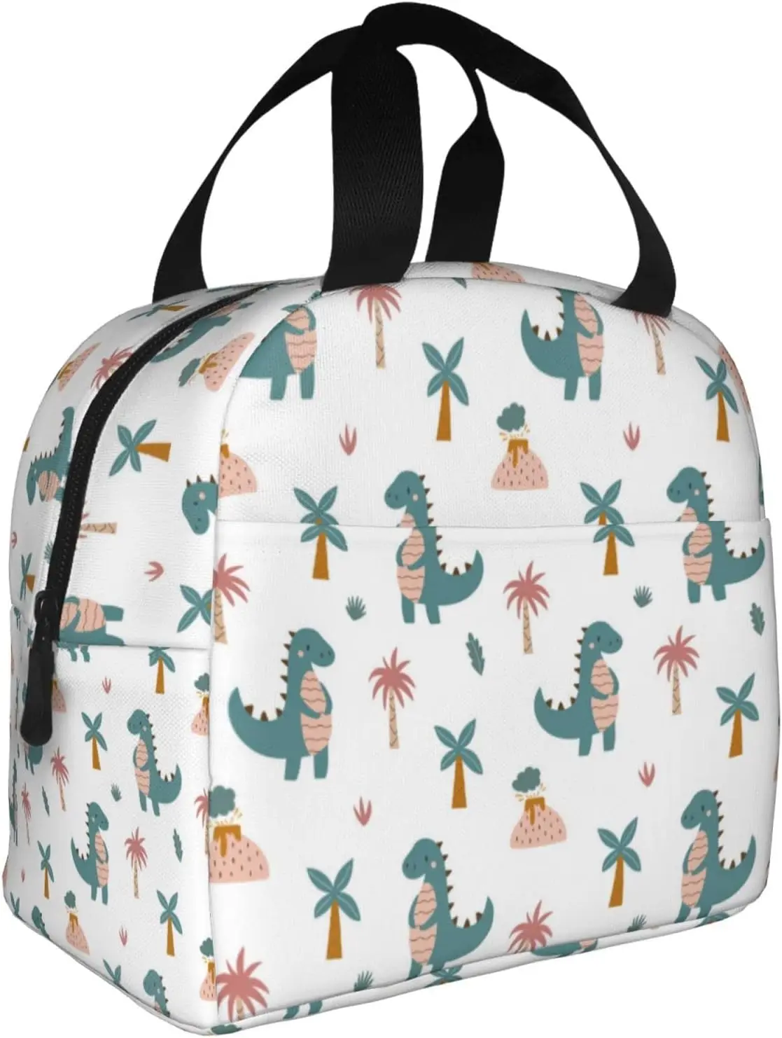 Kawaii Dinosaur Lunch Bag for Women Men, Reusable Dino Insulated Lunch Box Contains with Frond Pocket for Work Picnic Travel