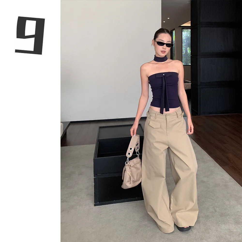 

American-style Commuter Wide-leg Casual Pants Women's 2025 Spring Belt Adjustment Suit Pants