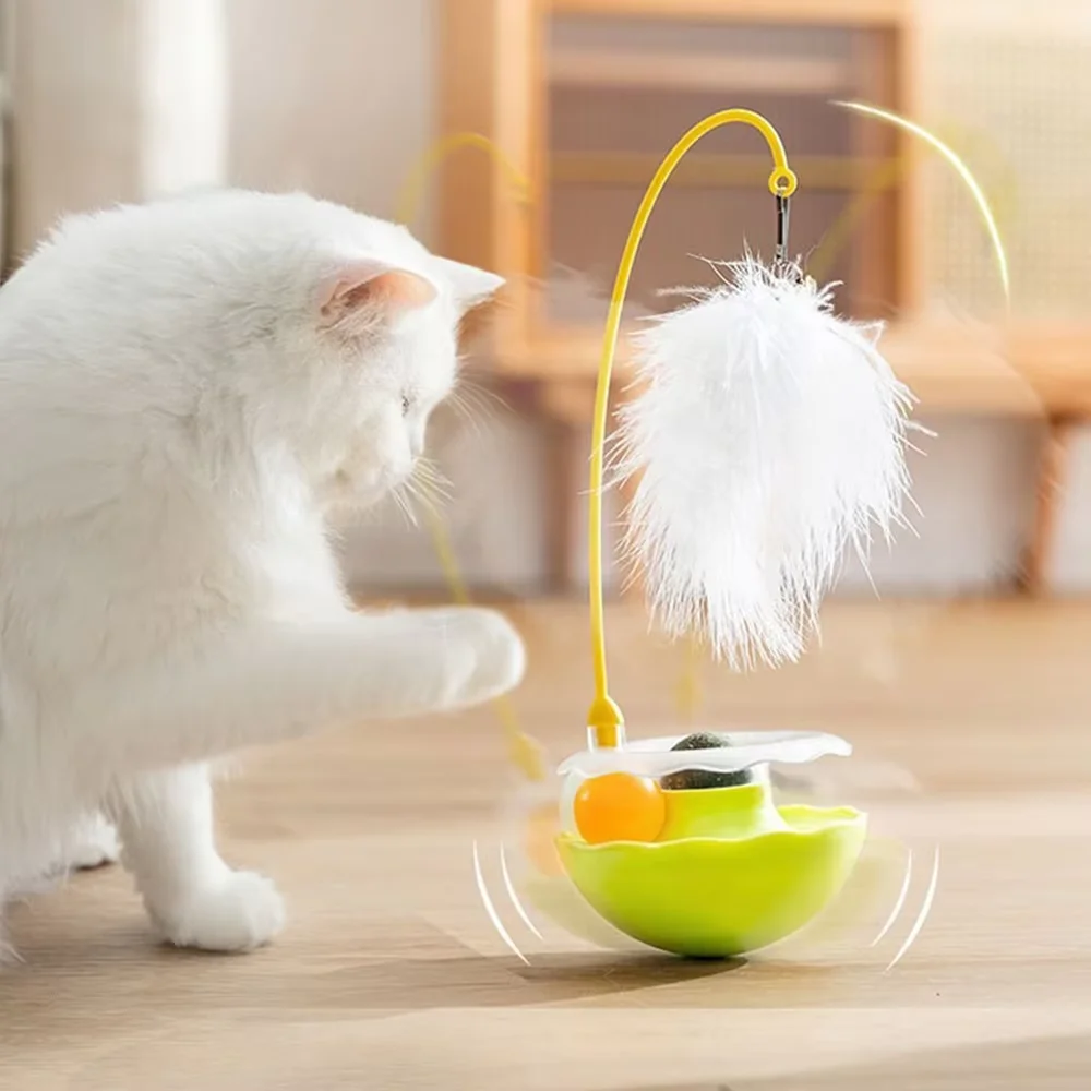 

Tumbler Cat Toy Removable Stick Feather Scratching Ball Anti-Bite Turntable Pouch Egg Tumbler Toy Interesting Pet Supplies