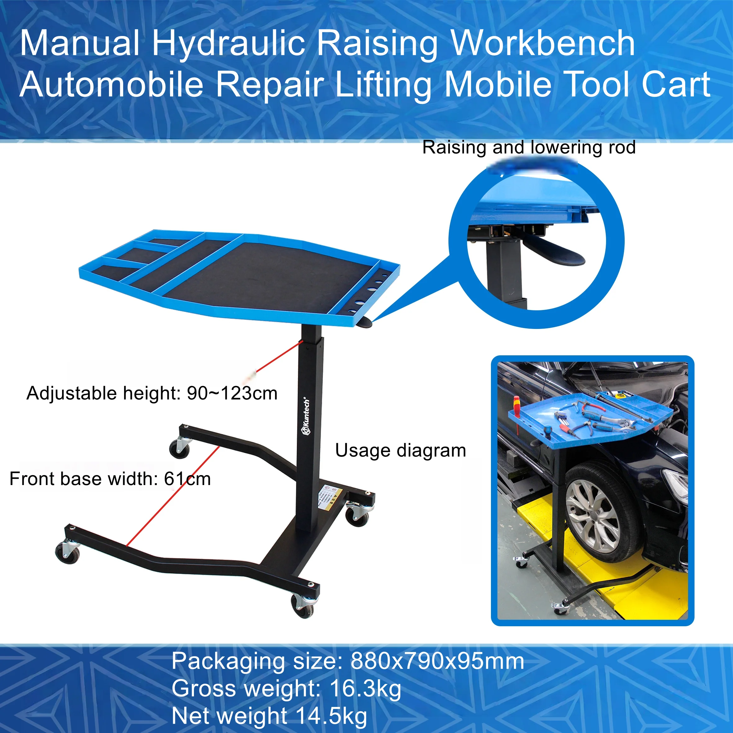 

Manual hydraulic lifting workbench, automotive maintenance lifting mobile tool cart, computer diagnostic cart