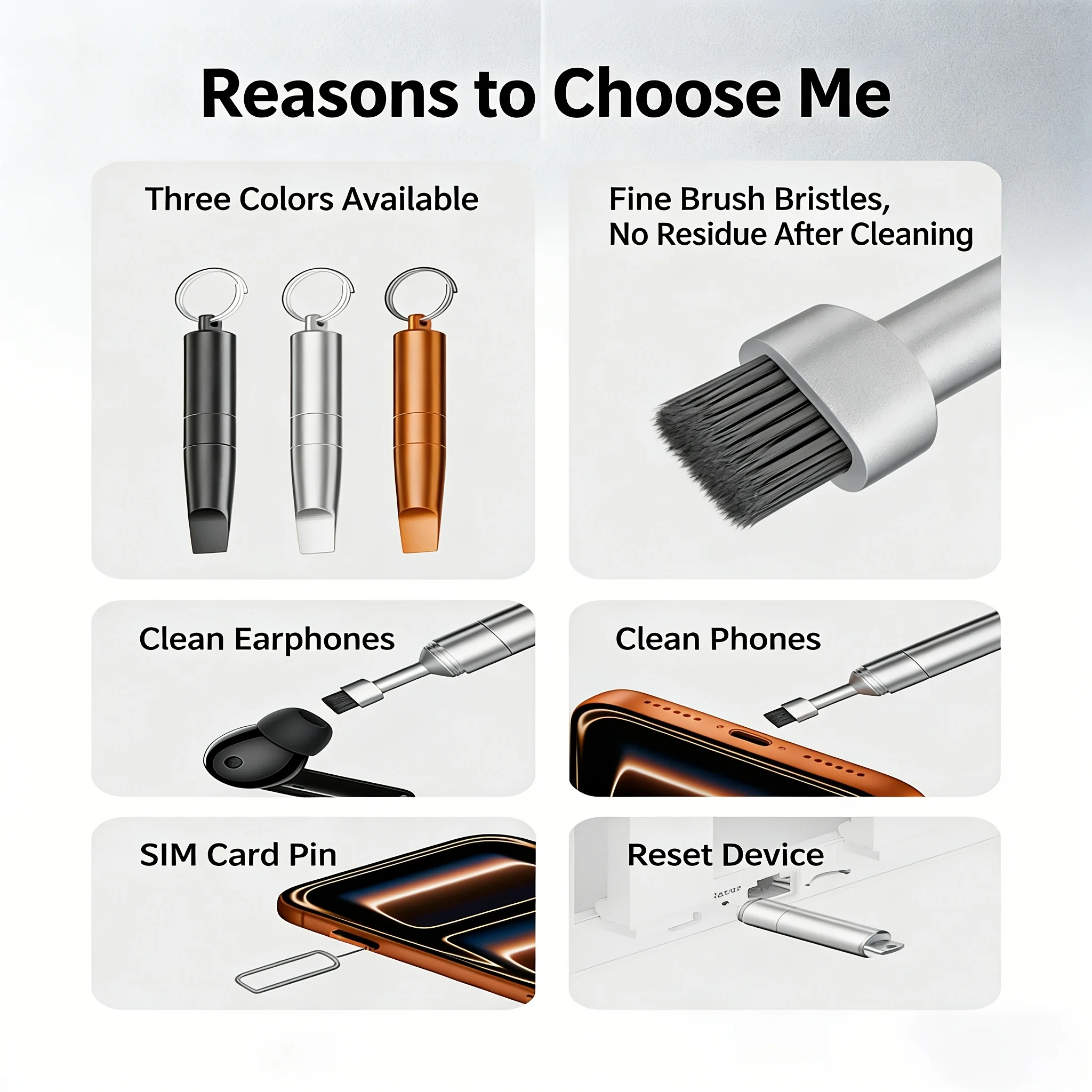 3-in-1 SIM Card Tray Removal Tool Eject Pin Earbuds Cleaning Brush Reset Tool Needle Opener Cleaner Pen Kit for iPhone Headphone - view 6