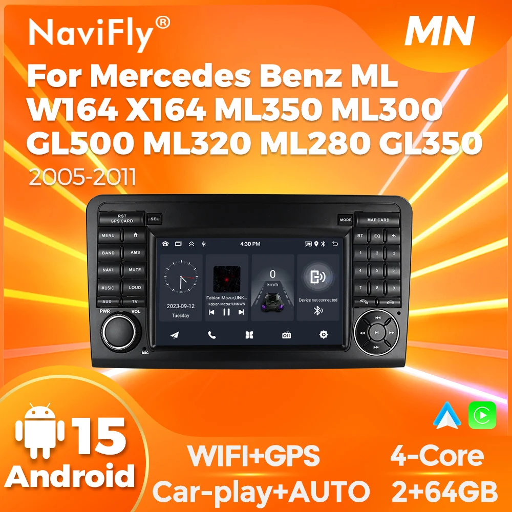 NaviFly 2DIN Touch Screen Head Unit Android Auto For Mercedes Benz ML W164 X164 ML350 ML300 GL500 ML320 ML280 GL350 GPS BT WiFi