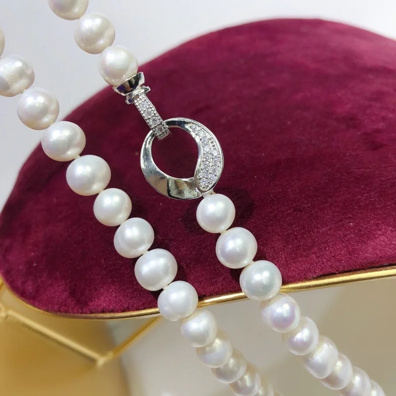 HOT  AAAA+ Japanese Akoya 8-9mm white pearl Necklace Bracelet set 925s