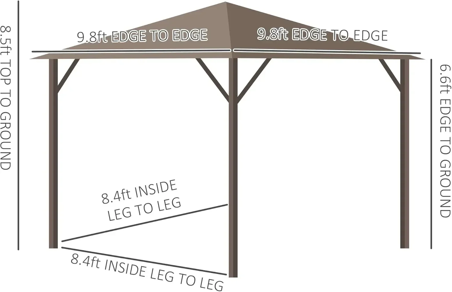 Dossel de gazebo de telhado único de metal para pavilhão permanente com estrutura de alumínio e ganchos, para jardim, pátio, quintal, marrom claro