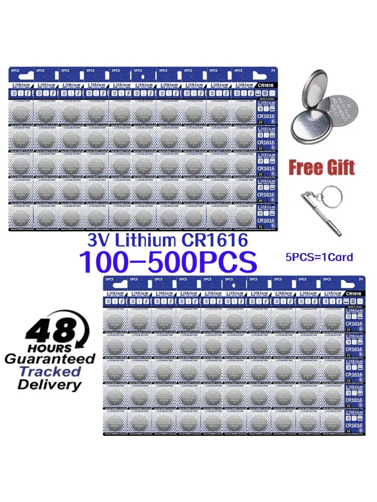 100-500 SZT. Baterie litowe CR1616 3V CR 1616 DL1616 BR1616 5021LC LM1616 Baterie guzikowe do zegarków, pilotów + Śrubokręt gratis — zdjęcie produktu 7