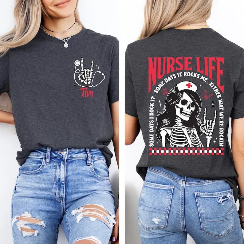 

Custom Name Nurse Skeleton T-Shirt Nurse Life Shirt "Some Days I Rock It" Women T Shirt Nurse Skeleton Sarcastic Graphic Tees