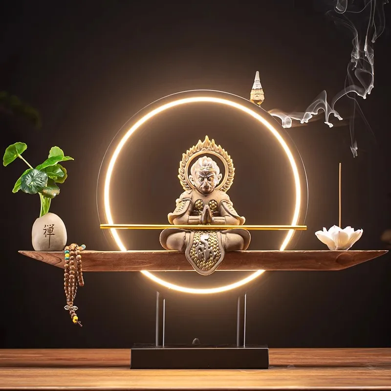 

Zen Incense LED Lamp Backflow Incense Burner Ceramic Home Ornament Night Light Sun WuKong Stick 모기향 거치홀더 Incensario 모기향 케이스