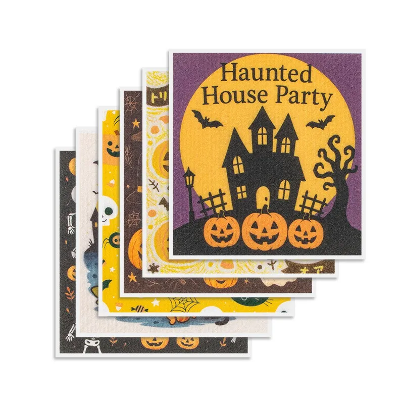 

6 шт. кухонные салфетки с принтом Хэллоуина, многоразовое полотенце для рук, супервпитывающее средство для мытья посуды на кухне, ванной комнаты, офиса, уборки