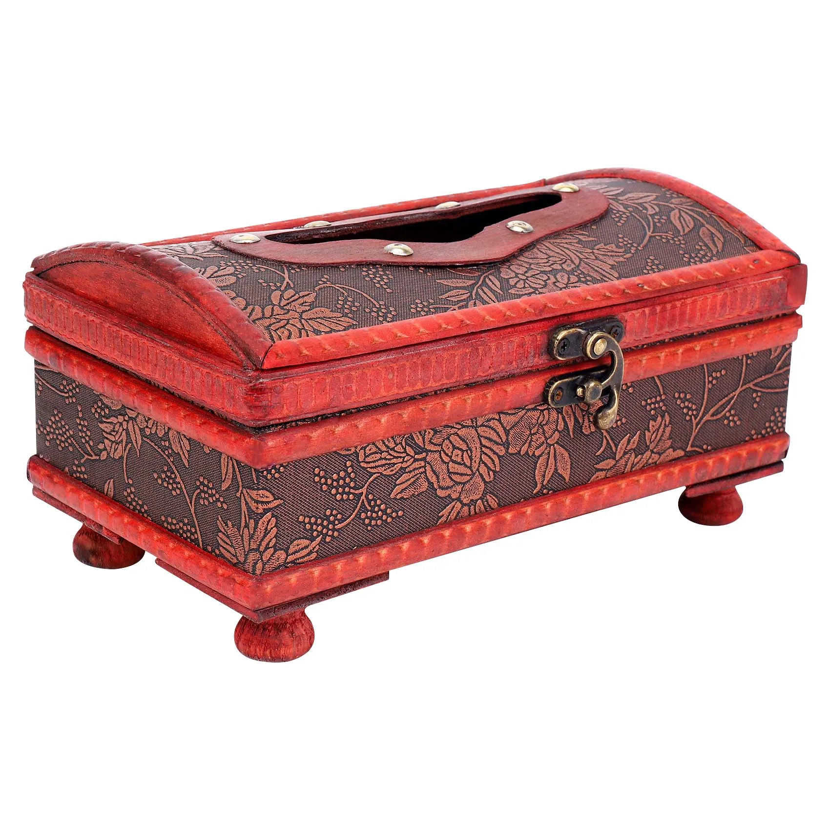 Retro Vintage Copper Ring Pattern Wooden Paper Tissue Box Holder Decor New:Retro Red