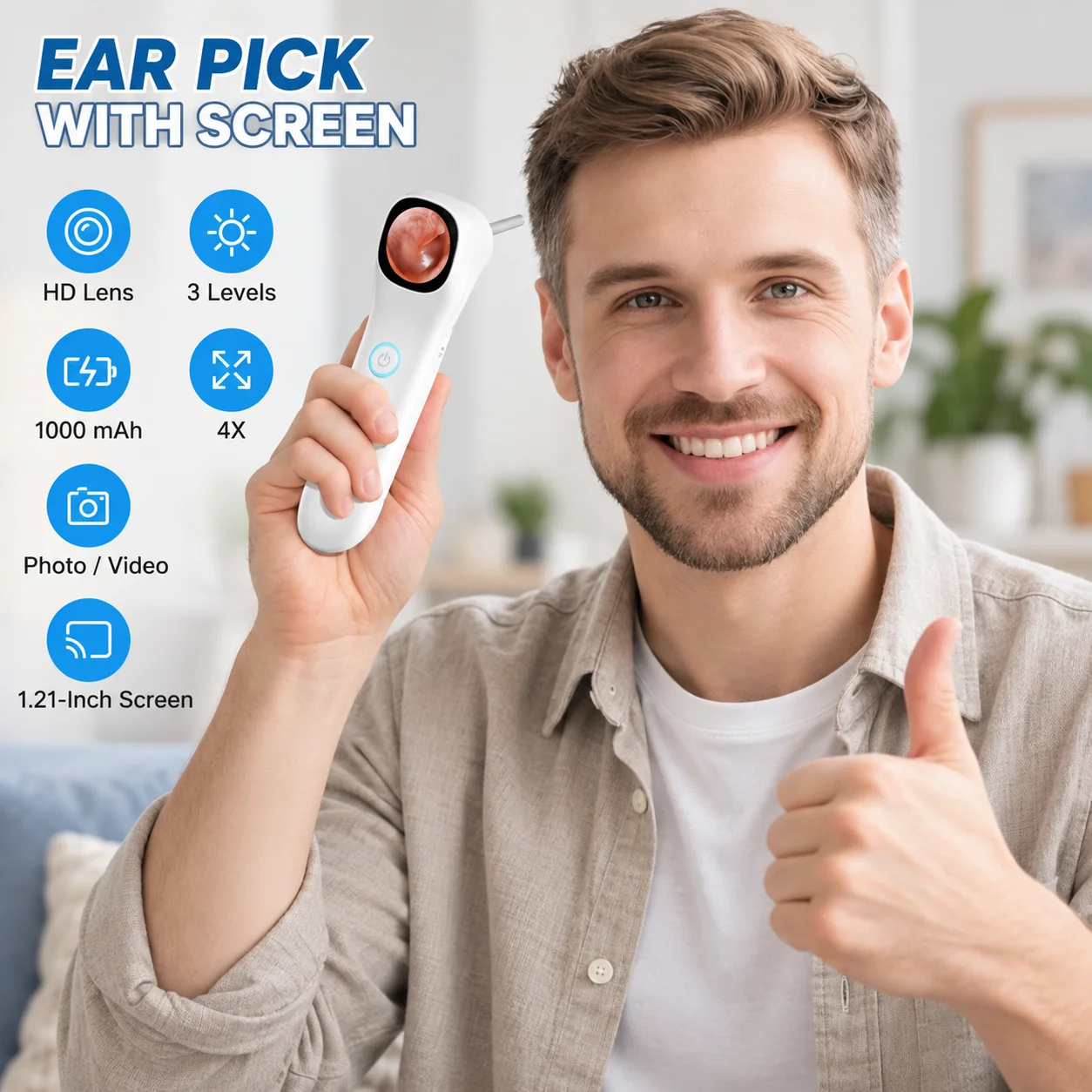 5-in-1 Visual Ear Cleaner - 3 Kinds of Attachments (Ear, Nose, Throat/Skin), USB Rechargeable, Compatible with Adults and Pets, Includes 19 Interchangeable Protective Covers, Home Ear Cleaning, Visual Ear Pick for Daily Use