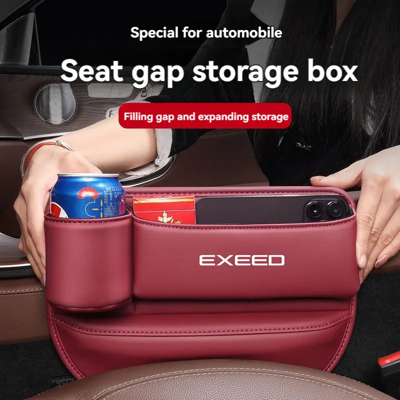 

For Chery Exeed TXL LX VX RX 2023 2024 2022 2021 2025 Accessorier Car Leather Organizer Box Seat Filler Gap Bag With Cup Holder