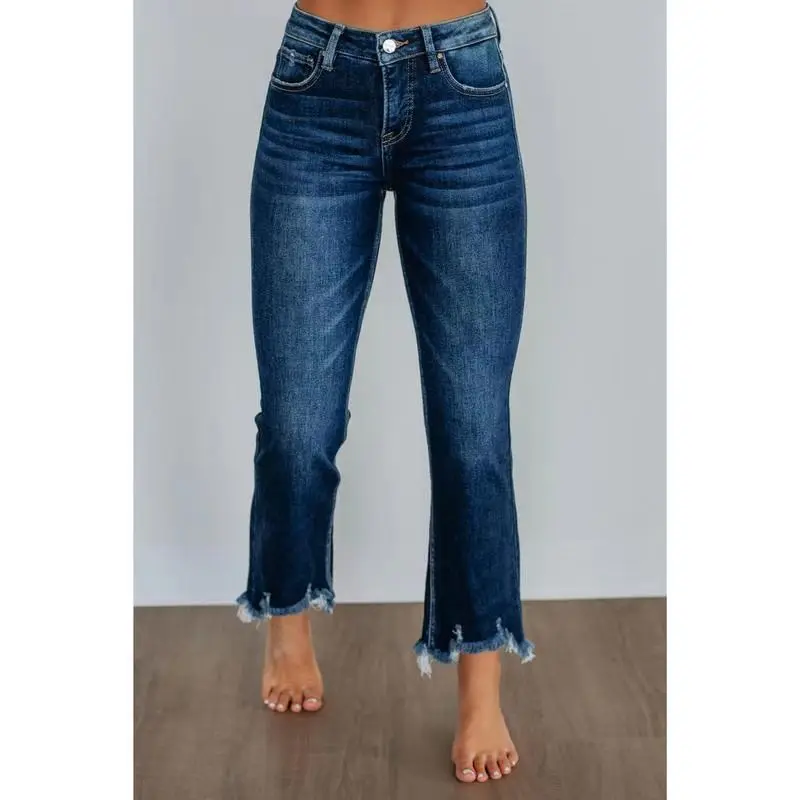Micro Flared Cropped Jeans Women European American Spring Casual Hip Lifting Wide Leg High Waisted