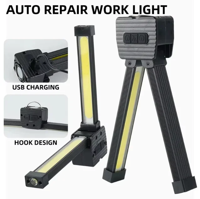 HTMCK strong flashlight outdoor multifunctional camping lighting auto repair work light folding COB light rechargeable